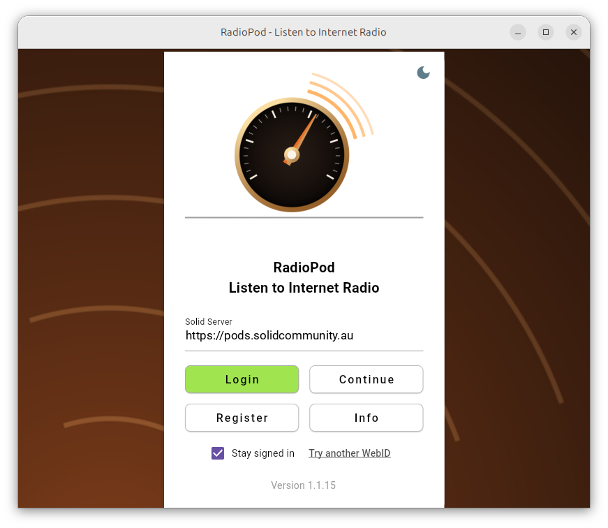 The RadioPod login screen