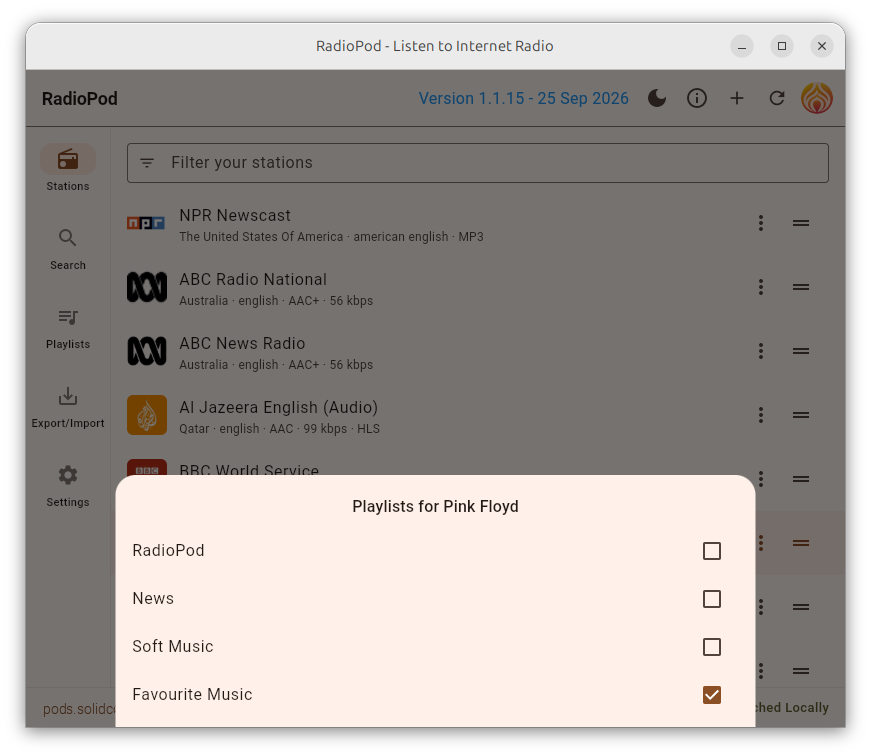 Adding a station to
playlists
