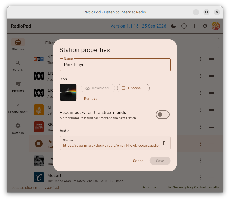 The station properties
dialog