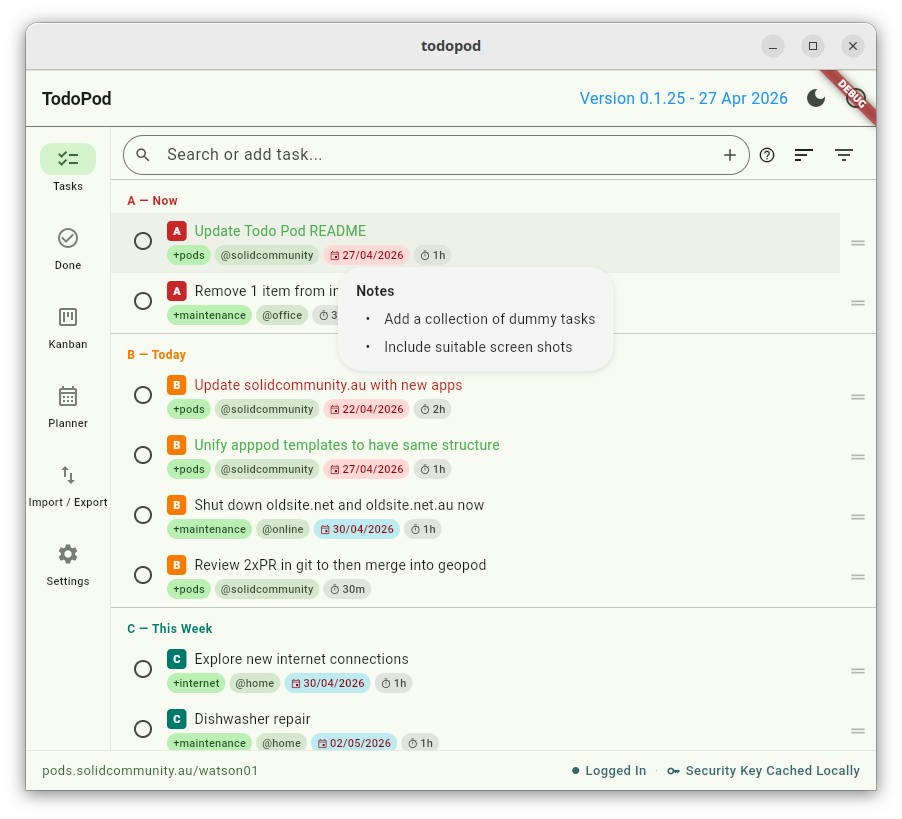 Task list hover